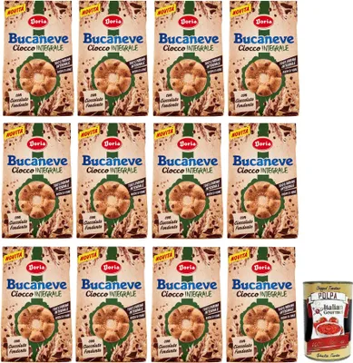 Produktbild von 12x Doria Bucaneve Ciocco Integrale,Kekse Vollkornkekse mit Vollkornmehl und Dunkler Schokolade,300g Beutel + Italian Gourmet Polpa di Pomodoro 400g Dose