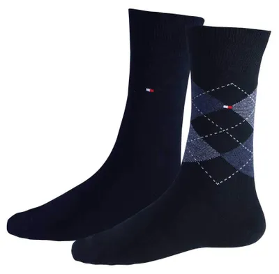 Produktbild von TOMMY HILFIGER Herrensocken Doppelpack Rautenmuster blau Größe 39-42