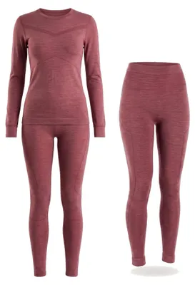 Produktbild von Black Snake Thermounterwäsche Damen Set Merino ohne Seitennaht - M - Rot Melange