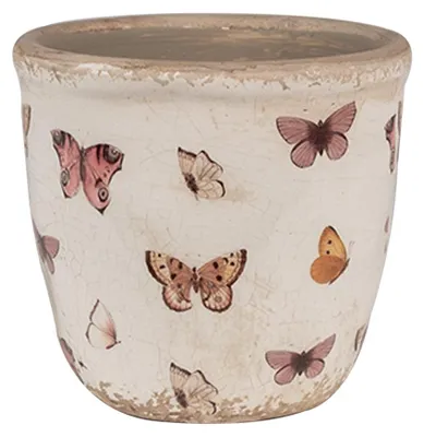 Obrázek produktu pro Clayre & Eef Květináč Ø 11x10 cm Béžový růžový keramický květináč Motýli