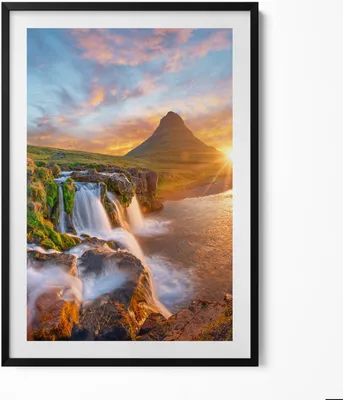 Produktbild von Landschaft in der Natur bei Sonnenuntergang– Wandbild mit Rahmen – Gerahmtes Bild  – Wanddekoration – 70x100 cm –  Schwarz Rahmen