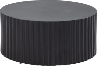 Produktbild von Couchtisch 67x67x31 cm Metall Schwarz Sofatisch Rund, Design Wohnzimmertisch mit Wellen-Muster, Kaffeetisch Eisen in Lamellen-Optik, Kleiner Tisch Beistelltisch Wohnzimmer Modern