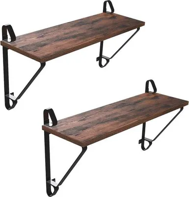 Produktbild von Famanu Wandregal Set 2 große schwebende Regale - rustikales Braun und Schwarz - 60 x 20 x 33 cm