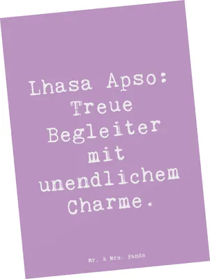 Produktbild von Mr. & Mrs. Panda Ansichtskarte Spruch Lhasa Apso Treue Begleiter - Lavendeltraum - Geschenk, Hunderassen Pflege, verspielt, loyal, Langhaarhund, kleiner Hund, Kunstkarten