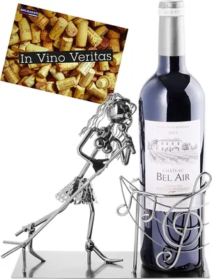Image de BRUBAKER Porte-bouteille à vin Chanteuse - Sculpture en métal Porte-bouteille - 19 cm - Cadeau de vin pour les musiciens et les fans de musique - avec carte de vœux
