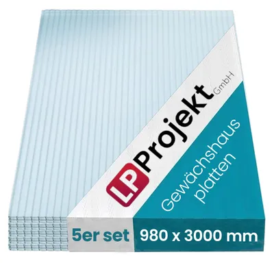 Produktbild von LP Projekt Kunststoff 5x Polycarbonat-Doppelwandplatten, 16/20-98 x 300 cm (14,7m²), klar und UV-beständig,extra stark, Mehrwandplatten für Dach
