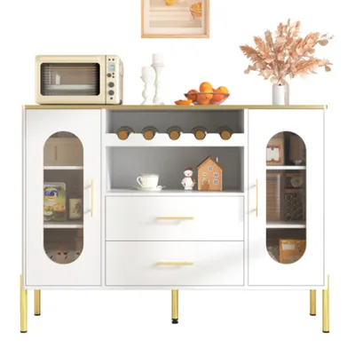 Produktbild von Sideboard,Glasfronten & Weinregal, Kommode für Esszimmer & Wohnzimmer, Verstellbarer Fuß – Viel Stauraum