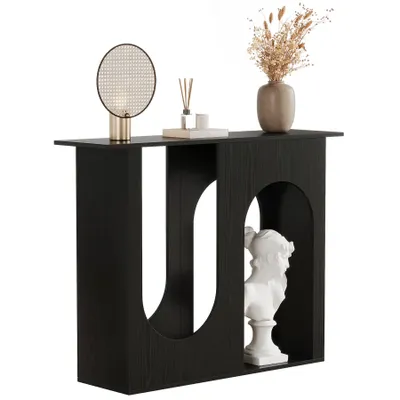Produktbild von Tribesigns 90 cm schwarzer Sofatisch, schmaler Konsolentisch hinter der Couch mit gewölbtem Design, Moderne Eingangstisch, einfache Montage