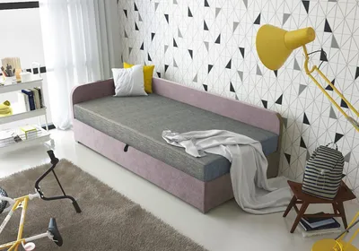 Produktbild von Polstereinzelbett VALESKA – 90x200, links, grau / rosa