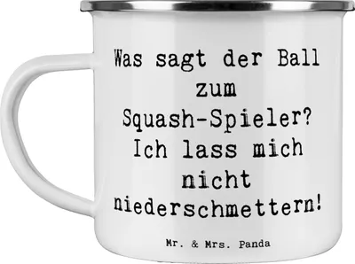 Produktbild von Mr. & Mrs. Panda Reisebecher Spruch Squash Humor - Weiß - Geschenk, Teamsport, Spieler, Sportart, Sport, Emaille Tasse, Teetasse, Ballspiel, Kondition, Pott, Sportler