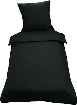 Produktbild von 2 tlg Uni Bettwäsche 135x200 Schwarz Einfarbig Renforce Garnitur 100% Baumwolle