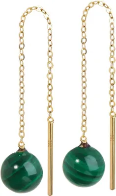 Produktbild von Paar Echt Malachit Durchzieher 6mm Gelbgold 585 14 Karat Gold Ohrringe Ohrhänger