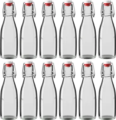Produktbild von Wellgro 200 ml Glasflasche mit Bügelverschluss - 5,5 x 19 cm (ØxH) - Glas Flasche klar - Porzellanverschluss - Bügelverschlussflasche - verschiedene Mengen wählbar, Stückzahl:12 Stück