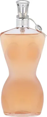 A perfume bottle with a distinctive hourglass shape.