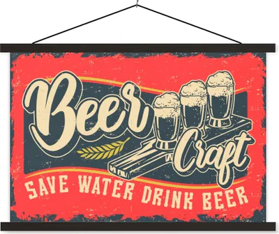 Produktbild von MuchoWow® Textilposter Mancave - Bier - Gläser - Vintage 60x40 cm mit schwarzem Rahmen - Hölzernes