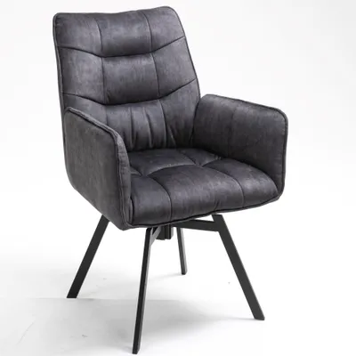 Zdjęcie produktu dla Krzesło do jadalni Casadolce KANOYA, zestaw 2 sztuk, ciemnoszare, 62x64x93 cm, tapicerowane, obracane o 180°, metalowe nogi