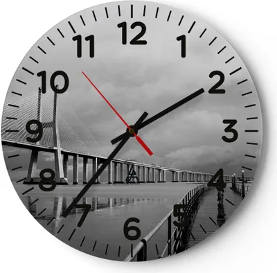 Produktbild von Wanduhr - Rund - Glasuhr - Architektur fahrrad lissabon tourismus - 40x40cm - Schleichendes Uhrwerk - Lautlos - zum Aufhängen bereit - Dekoration Modern - Wanddekoration aus Glas - C4AR40x40-2127