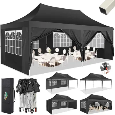 Produktbild von Faltpavillon 3x6m Wasserdicht Stabil mit 6 Seitenteilen UV-Schutz Schwarz