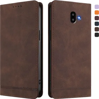Image de Etui pour Samsung Galaxy J6 Plus, étui rétro en cuirPolyuréthaneavec support et fentes pour cartes de crédit Marron