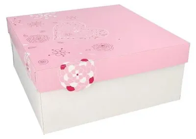 Produktbild von Tortenkartons, mit Deckel, Pappe eckig 30 cm x 30 cm x 13 cm weiss/rosa "Lovely Flowers"
