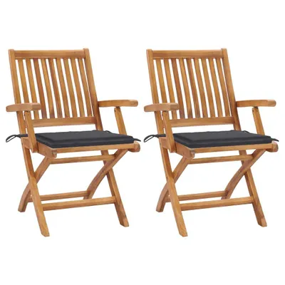 Image de Chaises de jardin lot de 2 et coussins anthracite Bois de teck
