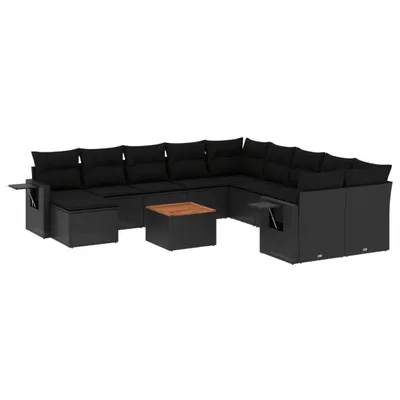 Produktbild von vidaXL 12-tlg. Garten-Sofagarnitur mit Kissen Schwarz Poly Rattan