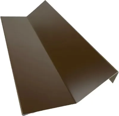 A brown metal profile piece, likely for roofing or construction, is shown against a white background.