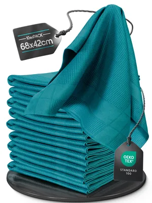 Produktbild von Microfaser Geschirrtücher petrol 10 Stück Set, 68x42cm, Hochsaugend & Schnelltrocknend, Streifenfrei, bis 95°C Waschbar, Küchenhandtücher, fusselfrei