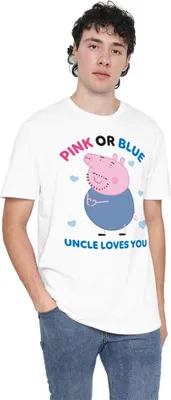 Obrázek produktu pro Prasátko Peppa - Tričko "Růžové nebo modré strejda prasátko tě miluje" pro muže/dámy Uni TV22057 (4XL) (Bílá)