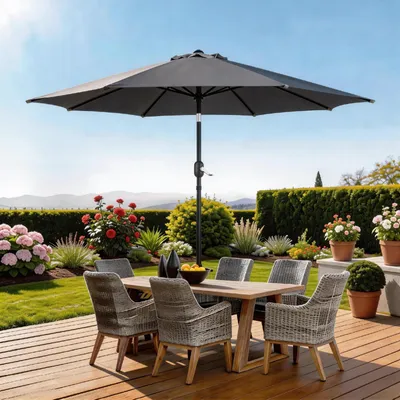 Produktbild von FCH Sonnenschirm Sonnenschirme,Balkonschirm,Gartenschirm Ø270 cm ,mit Kurbel & Neigefunktion, UV50+,Grau