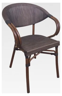 Produktbild von Bistrostuhl Madetta mit Armlehnen - Stapelstuhl aus Aluminium, Farbe: Coffee