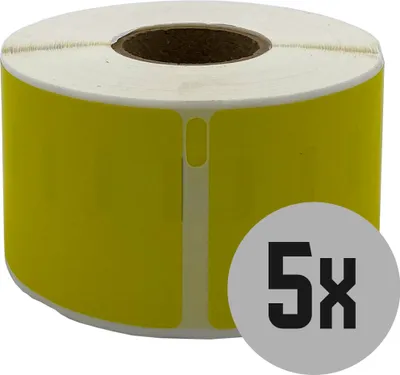 Produktbild von DULA Etiketten - Kompatibel mit Dymo Compatible labels - Geel - 99012 - S0722400 - Adresetiketten - 5 rollen - 36 x 89 mm - 260 labels per rol