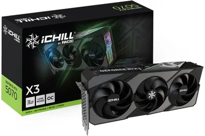 Zdjęcie produktu dla INNO3D iChill GeForce RTX 5070 X3, GeForce RTX 5070, 12 GB, GDDR7, 192 bit, 7680 x 4320 px, PCI Express 5.0