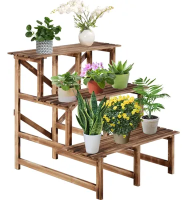 Produktbild von Pflanzentreppe, Blumentreppe, Blumenregal, Pflanzregal, Blumenständer, 3 Stufen,Tannenholz, 80 x 80 x 78cm