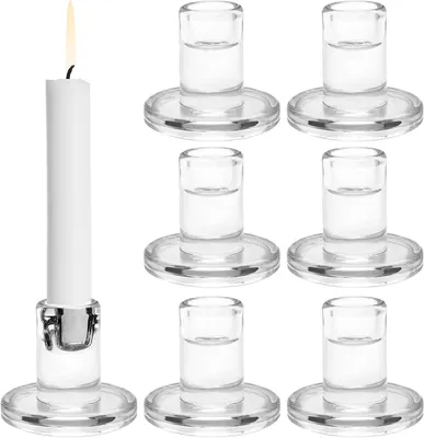 Produktbild von 6 Stück Kerzenständer aus Glas, Kerzenhalter, Stangenkerzen, Stangenkerzenhalter, Glas, Kerzenständer, Stangenkerzen, klare Kerzenständer, Teelichthalter, transparent