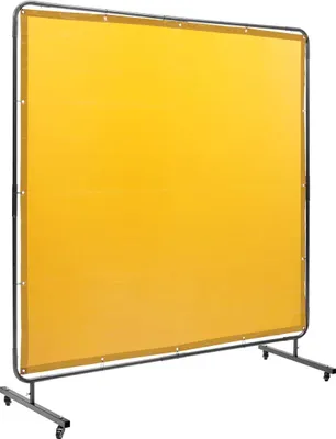 Image de Écran de soudage avec cadre, écran de soudage 6' x 6', écran de protection de soudage en vinyle ignifuge sur 4 roulettes pivotantes (2 verrouillables), mobile et professionnel pour atelier/industrie, jaune