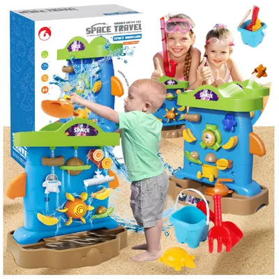 Produktbild von DYMEXSHOP | Sandspielzeuge - Wasser-Spielwand für Kinder - 2-seitig - Blau - Spaß im Freien - Mit Sandspielzeug Set