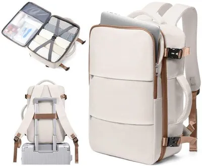 Obrázek produktu pro Cestovní taška 40 x 20 x 25 cm, voděodolný batoh pro ženy a muže, béžovo-hnědý, s přihrádkou na 14palcový notebook