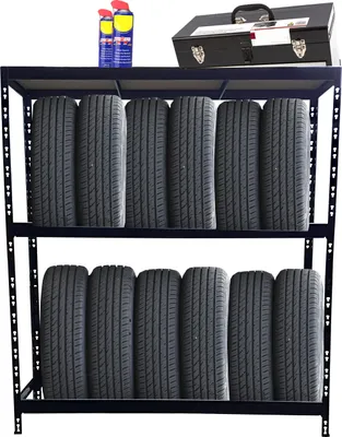 Produktbild von Regal Reifenregal Räderregal für mind. 12 Räder inkl. Ablageebene - Abmaße in cm: 180 x 160 x 50 (Höhe x Breite x Tiefe)
