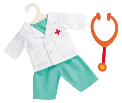 Produktbild von Heless 1653 - Bekleidungs-Set für Puppen, 4 teiliges Arzt-Outfit mit Hose, Hemd,