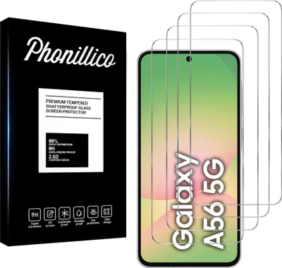 Zdjęcie produktu dla Szkło hartowane do Samsung Galaxy A56 5G [4 sztuki] Folia ochronna na ekran odporna na zarysowania Phonillico®