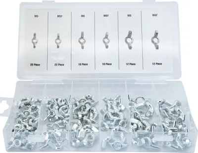 Produktbild von 100x Flügelmuttern Flügel Muttern Schmetterlingmuttern Sortiment Set M5 M6 M8