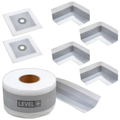 Obrázek produktu pro Sada pro hydroizolaci sprchového koutu, těsnicí páska G05 10 m, 4 ks rohů, 2 ks manžet. Level+ SETEZ1