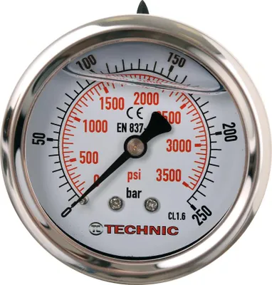 Produktbild von TC Technic Glyzerin-Druckmesser/Manometer, 63 mm, 1/4"-Anschluss hinten, 0-250 Bar