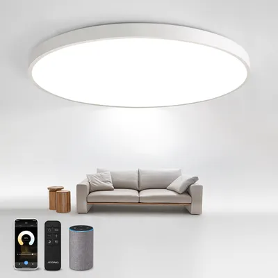 Produktbild von Smart LED Deckenleuchte Dimmbar 54W Flach Rund  WIFI Deckenlampe Kompatibel mit Alexa und Google Assistant für Schlafzimmer Wohnzimmer Küche Flur Balkon  Keller Ø50CM