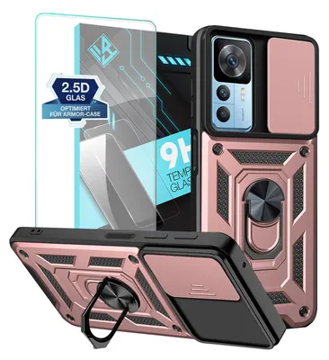 Produktbild von Armor Handyhülle für Xiaomi 12T / 12T Pro mit 9H Displayglas Displayschutz Kameraschutz Handy Panzer Case Cover Schutzhülle Outdoor Farbe: Rosegold
