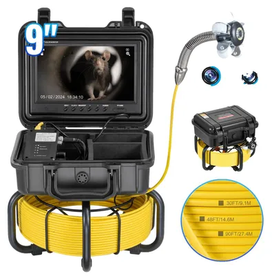 Immagine prodotto di VEVOR telecamera per fognature, 30 m, telecamera autolivellante per l'ispezione di tubi con schermo HD 1080P da 9 pollici, zoom 36x, telecamera impermeabile IP68 per tubi con luci-12 LED