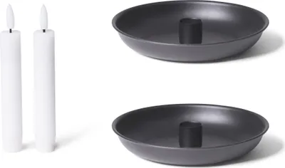Produktbild von Novaliv Kerzenständer Stabkerzen 2er-Set SCHWARZ Durchmesser 13cm Weihnachten Adventskranz Kerzenteller scandic chic candle holder Stabkerzenhalter Dekoschale Tischdeko modern Wohnzimmer