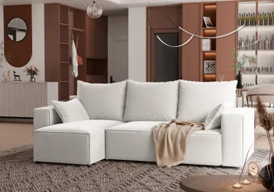 Produktbild von 4ALLHOME Ecksofa mit Schlaffunktion TOBI, Couch, Sofa mit Bettkasten, Eckcouch, L-Form Velo 621 Weißer Papirus