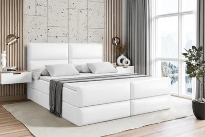 Produktbild von ALTDECOR Boxspringbett mit Fußteil, H3 Matratze und Topper - 180x200 cm - BOXI3-Z - Weiß Kunstleder - Polsterbett mit Bettkasten und Lattenrost, Bett mit Stauraum